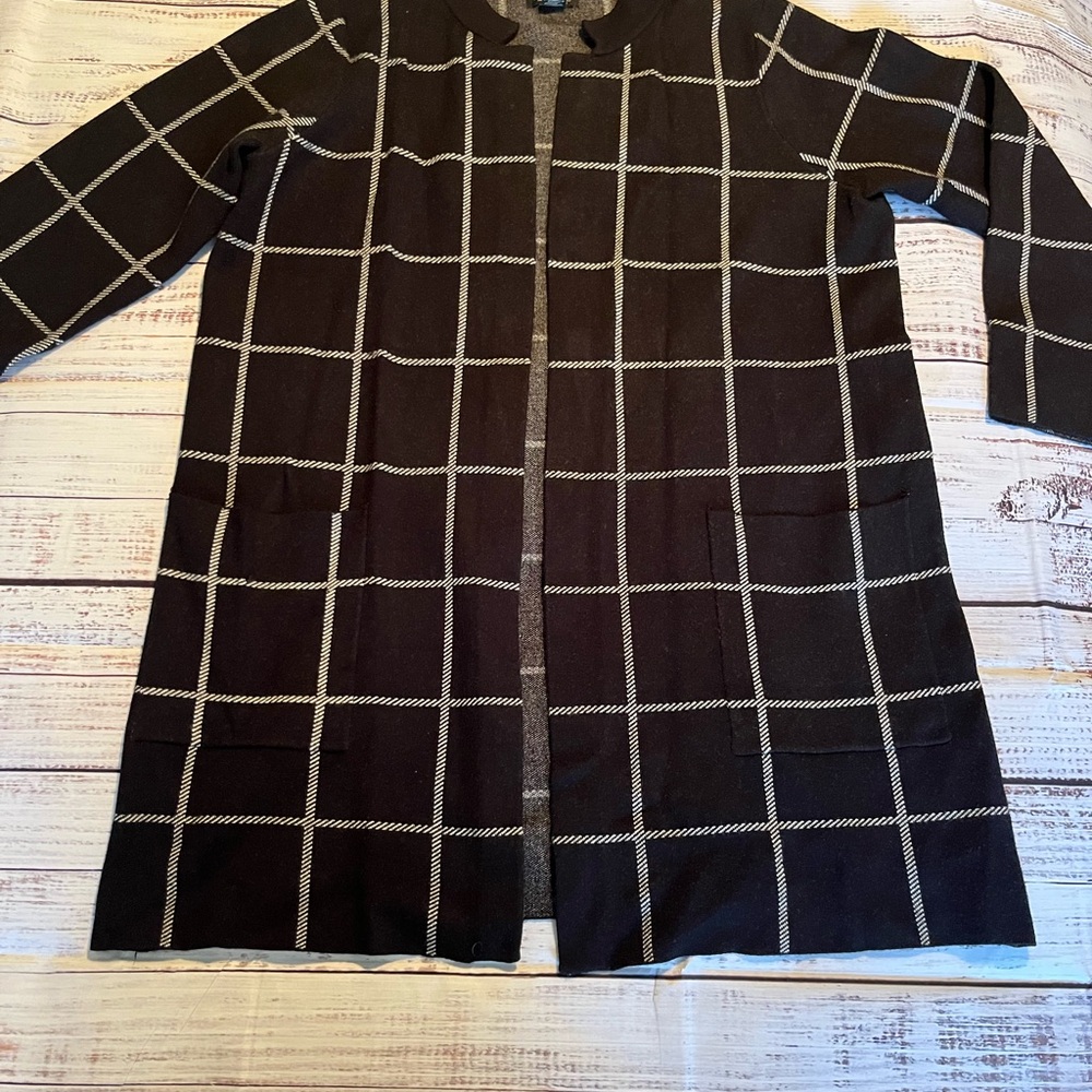 Rachel Zoe Black and White Checkered Sweater Coat